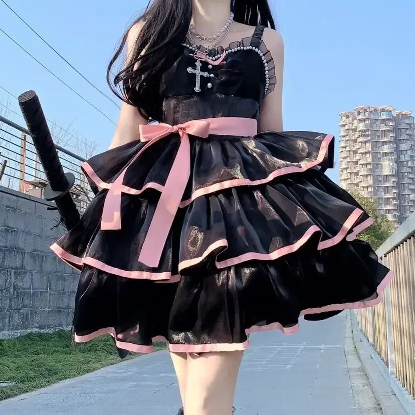 

Coalfell [White Mountain Tea | Kurobara] Soft Girl Cute JSK Three-Section Black and White Contrast Color Oversized Skirt Lolita