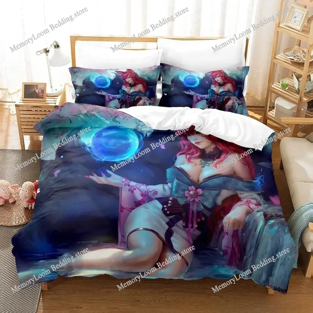 New Game Spirit Blossom Ahri Bedding Set Single Twin Full Queen King Size Bed Set Adult Kid Bedroom Duvet cover Sets Anime Bed