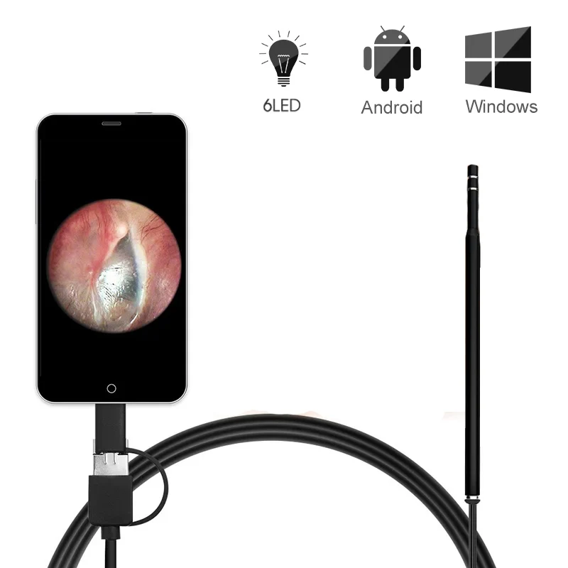 

5,5 мм USB HD мини-камера, электронная ложка для ушей, эндоскоп, очиститель для удаления ушной серы, инструмент для чистки, поддержка Android TYPC C PC