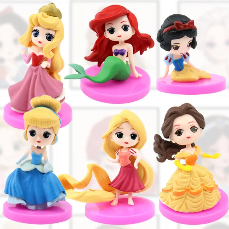 6 دمية لطيفة من سلسلة أميرات ديزني، لعبة كعكة عيد ميلاد للفتيات، زينة هدية صغيرة