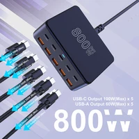 800W USB C GaN Charger 100W PD3.0 PPS QC3.0 Multiport Fast Charging Station for iPhone 15 16 Samsung Macbook Pro Laptops Tablets 4