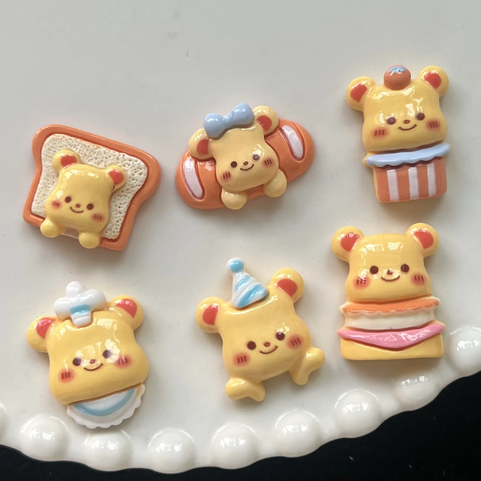 5pcs miniso cute yellow bear cartoon series cartoon resin flatback cabochons diy crafts materials jewelry making charms