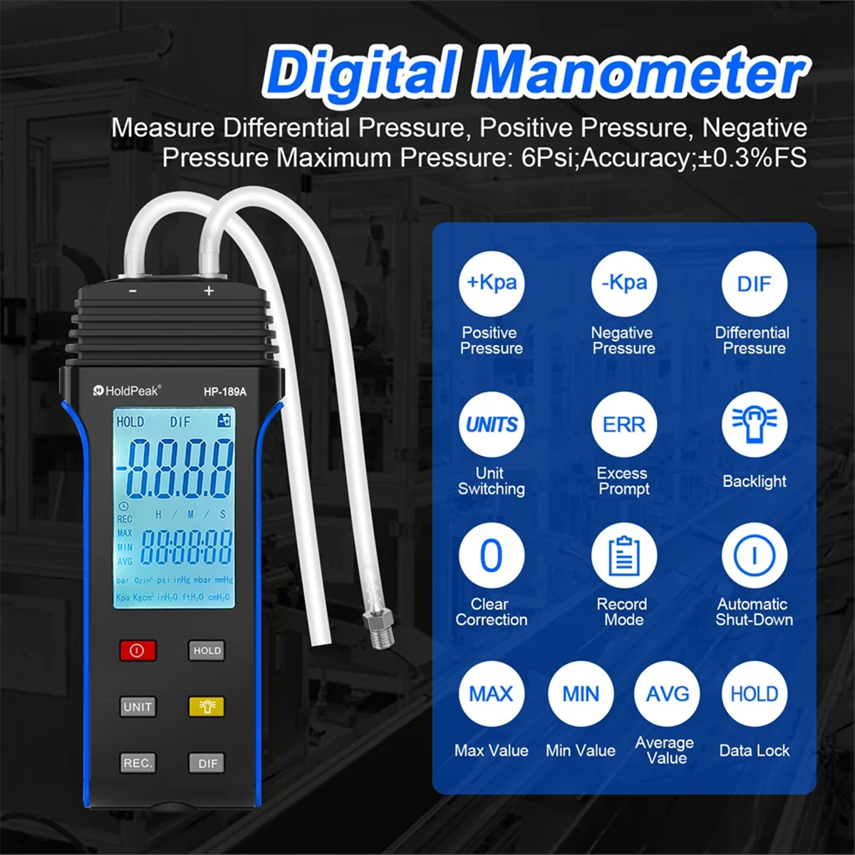 

A45U Digital Manometer,2-Port Manometer Gas Pressure Tester LCD Display with Backlight for Any Gas Pressure System Trouble