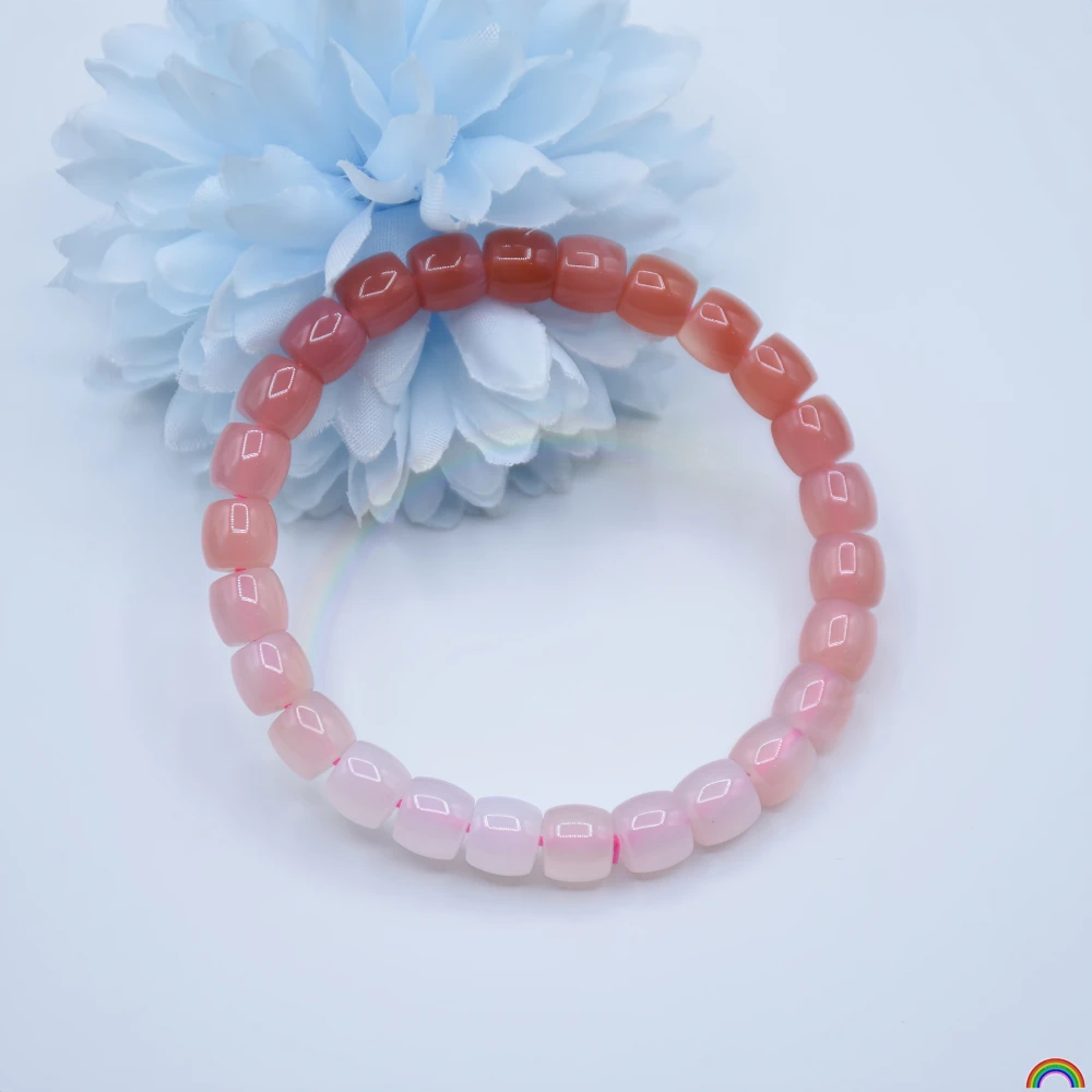 Natural Salt Source Agate Peach Blossom Powder Gradient Straight Cut Hand String Peach Yao Zhuohua Fresh Jade Bracelet Rwbuye