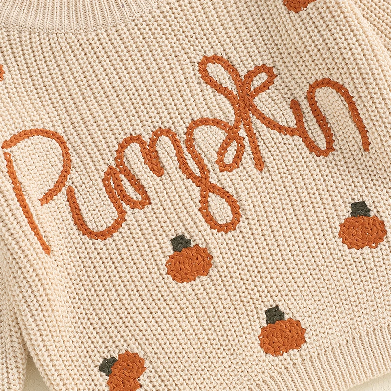 Baby Halloween Sweaters Long Sleeve Round Neck Pumpkin Letter Embroidery Knit Pullovers Toddler Sweatshirts