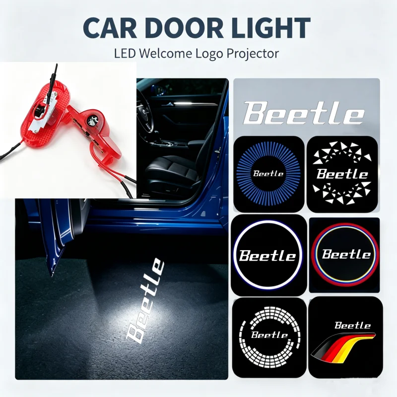 2Pcs LED Ghost Logo Laser Projector Car Door Welcome Courtesy Shadow Light For Volkswagen Beetle 2006-2018 Auto Accessories
