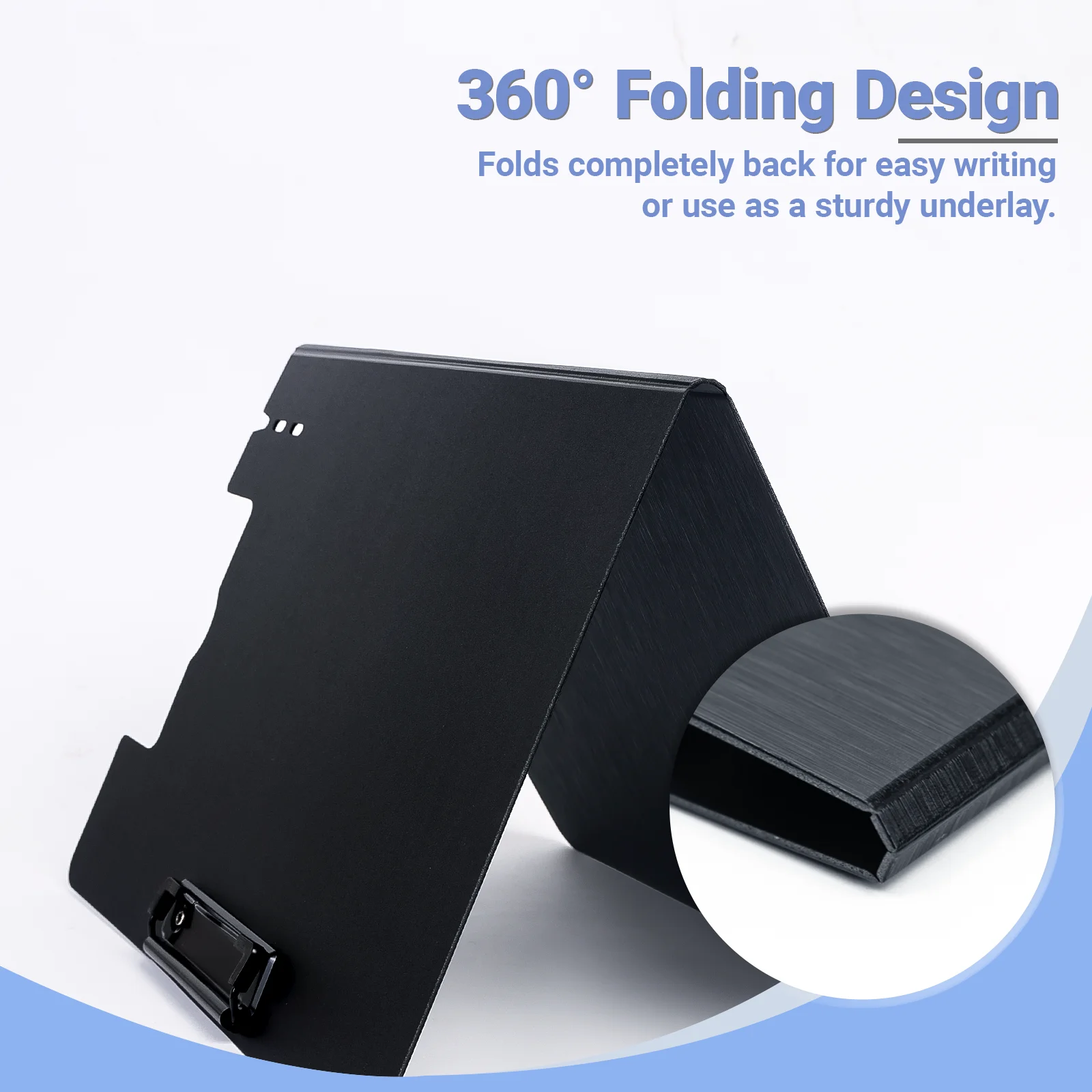 클립보드 폴더, 브러시드 텍스처 360도 접이식 클립보드, 펜 홀더가 있는 Letter/A4 크기 및 수직 이중 금속 클립, 파일 커버 작업 폴더 클립보드