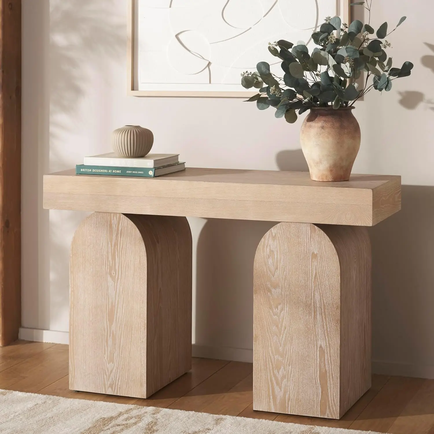 #Home Collection Mid-Century Modern Bleached White Console Table (), Customized