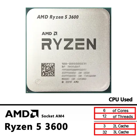 AMD ha utilizzato Ryzen 5 3600 R5 3600 3,6 GHz GAMING Zen 2 7NM 65W L3=32M 100-000000031 Presa AM4