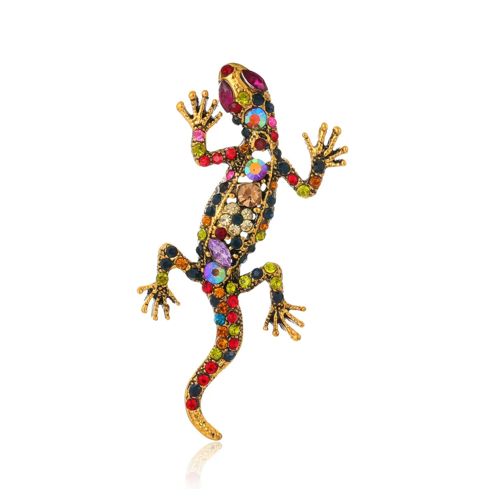 Vintage gecko corsage cross-border new animal lizard brooch full of diamonds alloy men's and women's clothing accessories