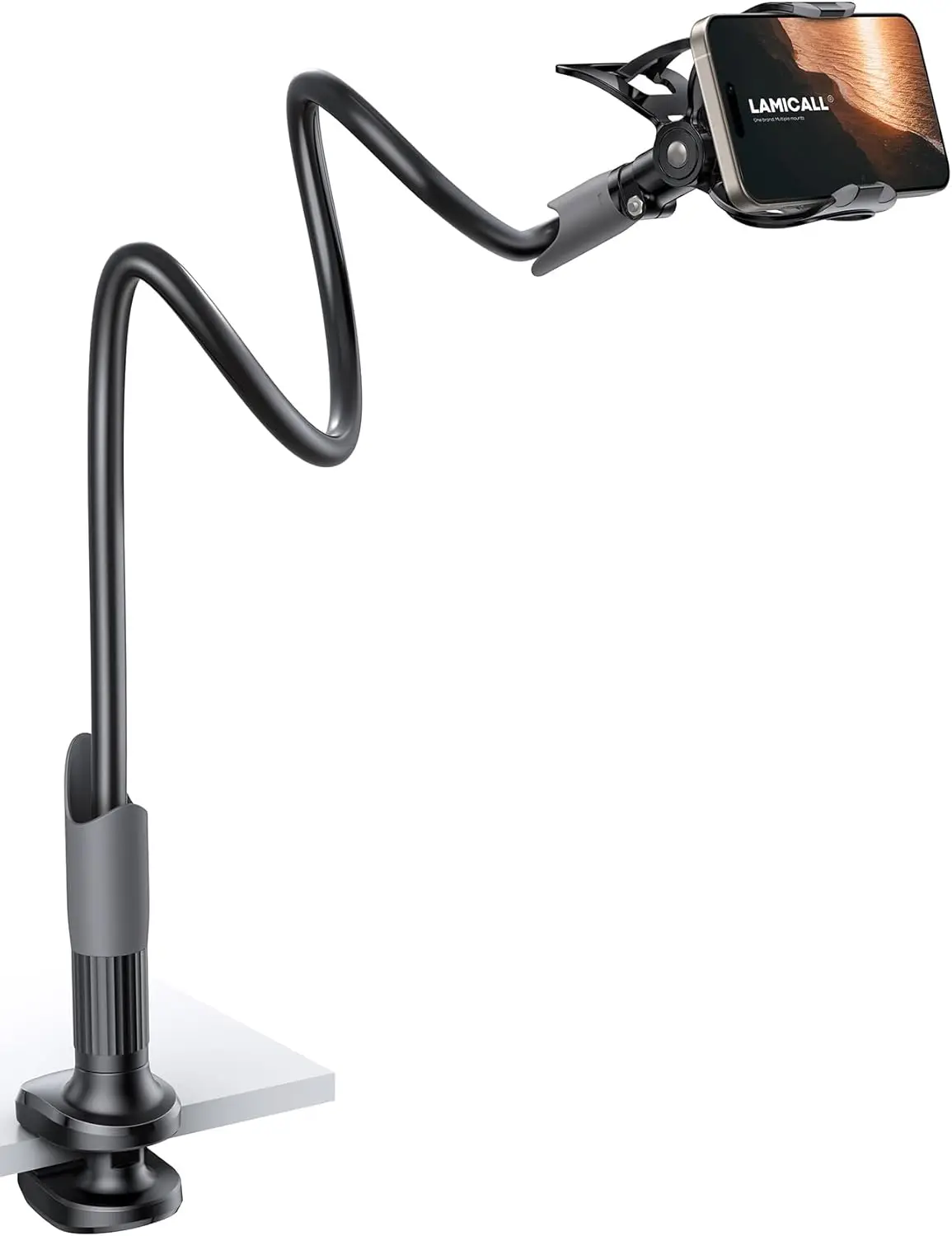 

Flexible Gooseneck Phone Holder for Bed, Desk, Headboard - Adjustable Clip Mount for 4-7" Phones