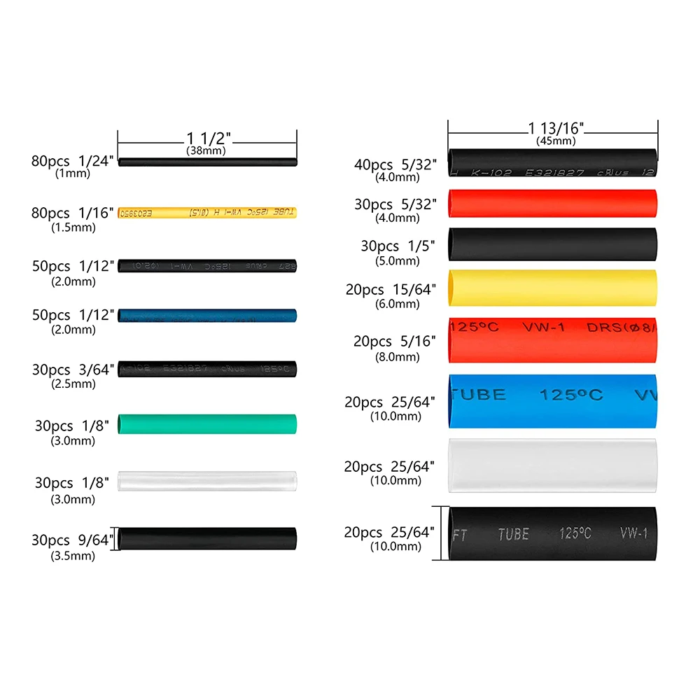 580pcs 2:1 Heat Shrink Tubing Kit Electrical Wire Cable Wrap Assortment Electric Insulation Heat Shrink Tube Sleeving Waterproof