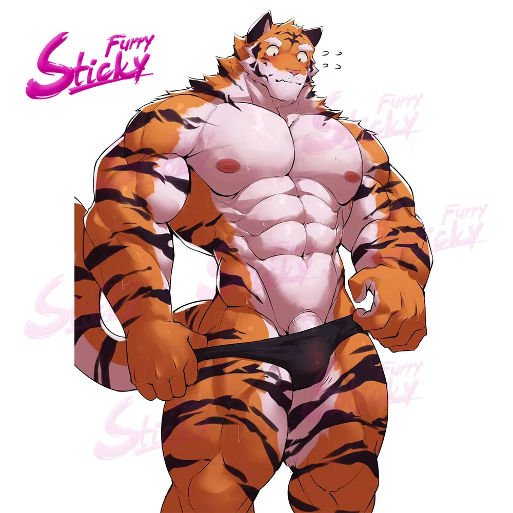 Furry Sticky Sexy Muscle Tiger Art Anime Sticker Car Sticker Car Decal for  Trunk Laptop Wall Door Window Stickers