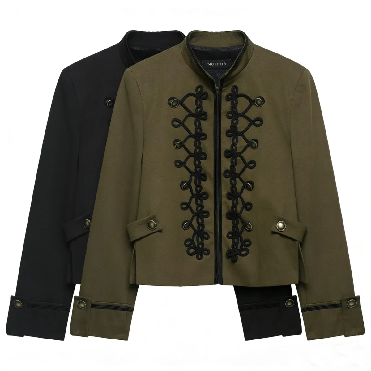 

Vintage Green Napoleon Jacket Women Stand Neck Full Sleeve Button Cropped Jackets Lady New Fashion Spring Street Outwear 2026