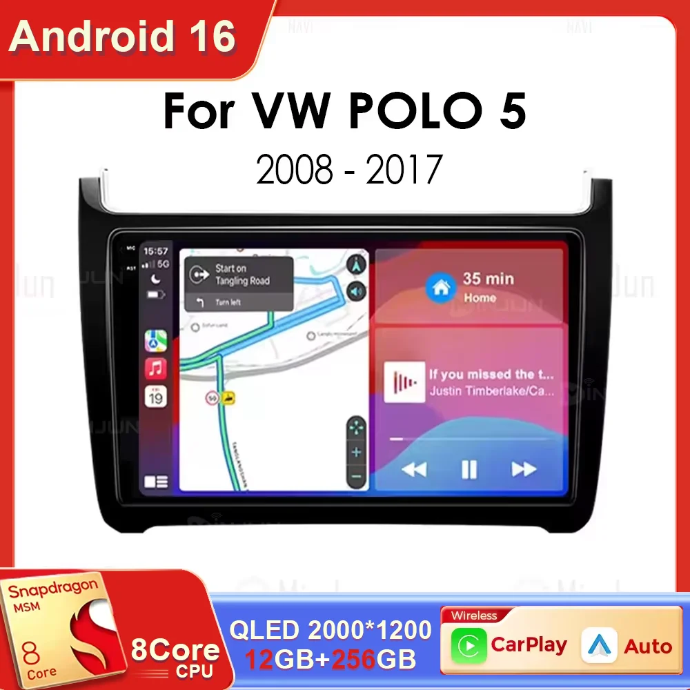 Radio de coche Qualcomm Multimedia para VW Volkswagen POLO 5 2008 - 2017 Vento, Carplay inalámbrico, Android 16, radio estéreo para coche.