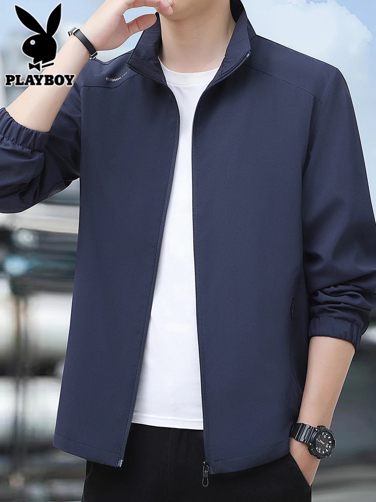 

Men's Casual Jaet Spring 2026 Simple Stand Collar Windproof Waterproof Loose Fit Zipper Decorated Youth Faion
