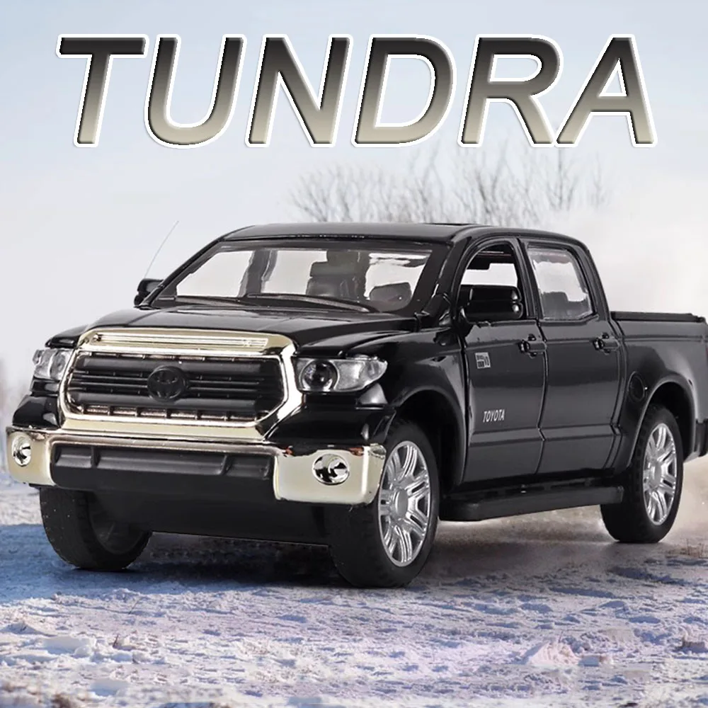 1:32 Tundra Miniature Toy Model Cars Alloy Diecast Pickup Truck 4 Doors Opened Sound Light Pull Back Off-road Vehicle Kids Gifts