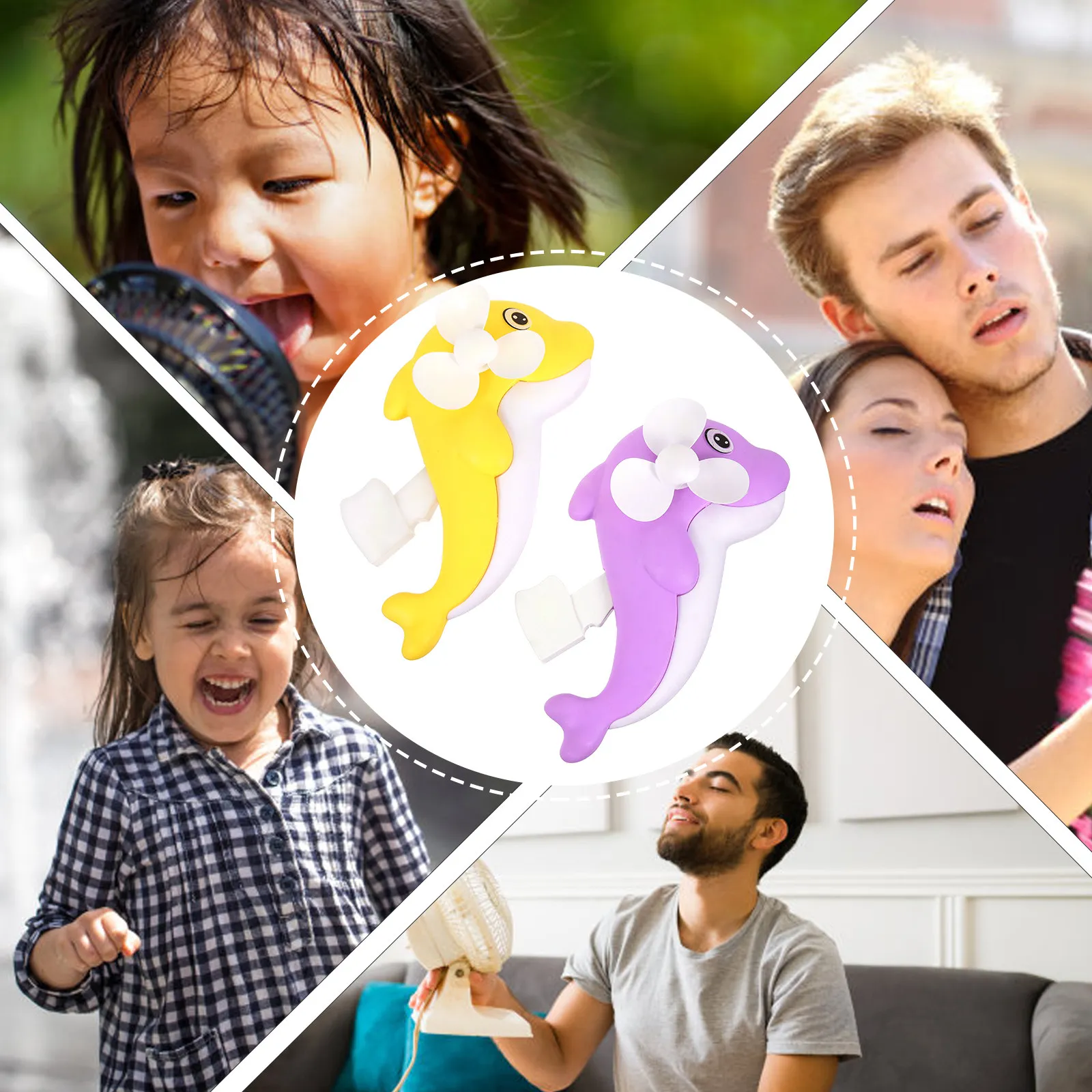 

2 шт. мини-вентиляторы в форме дельфина, ручные, без электричества, портативные, с мультяшным дизайном, для лета, для улицы, подарок для детей