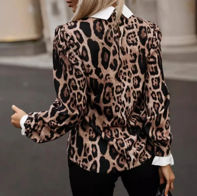 Women's autumn new long sleeved shirt fashionable imitation double leopard print long sleeved shirt shipped within 48 hours