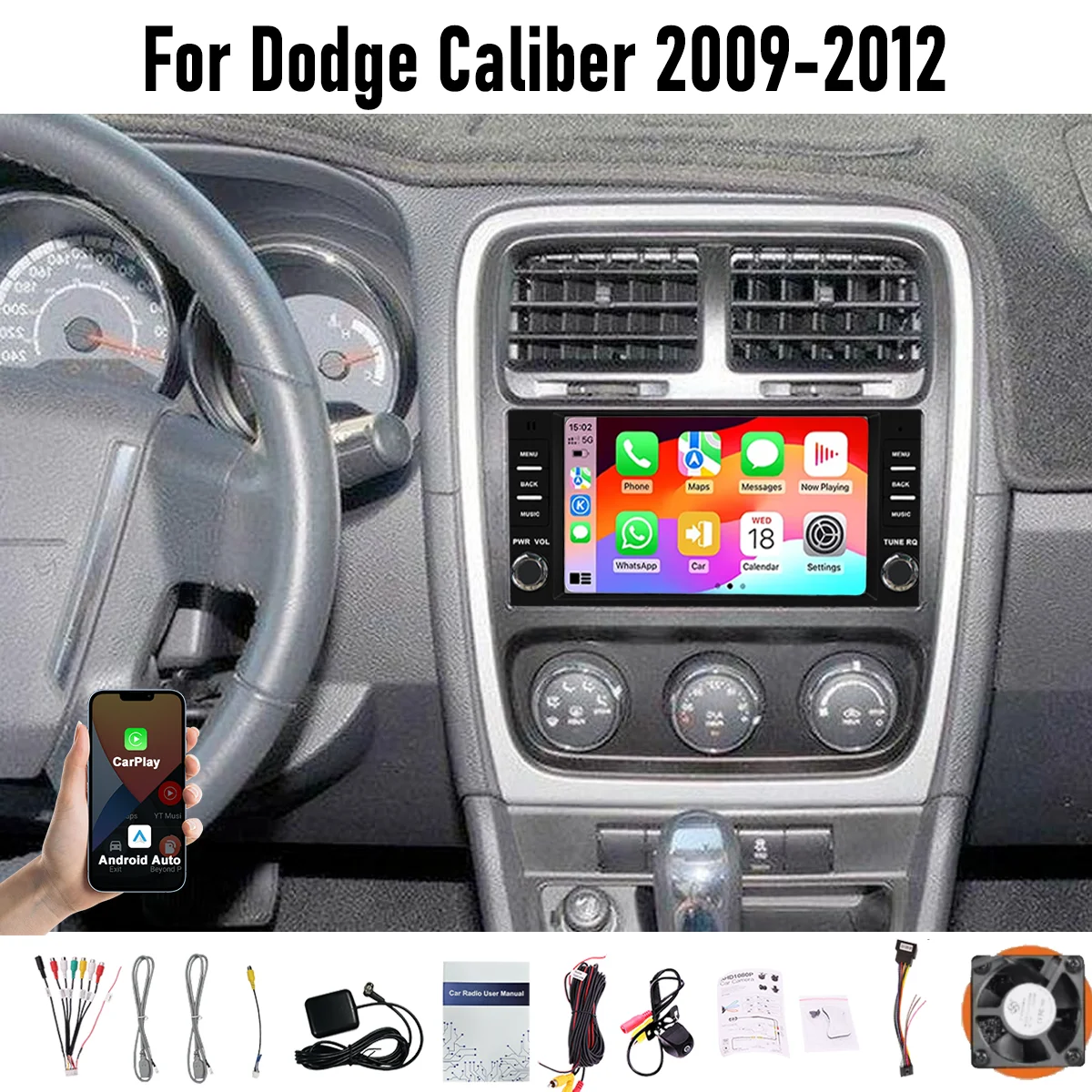 

7“ Apple CarPlay Android auto 6-128GB (8CORE) For Dodge Caliber 2009-2012 Screen Android15 Head Unit GPS Navigation Radio