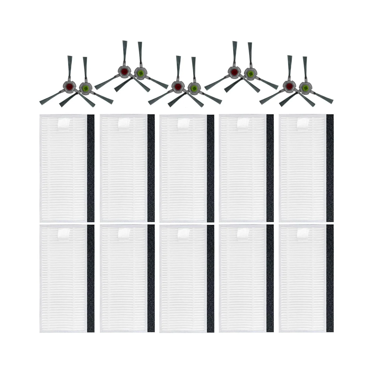قطع غيار فلتر الكناس لملحقات قطع غيار المكنسة الكهربائية الروبوتية، 10 فرش جانبية، 10 قطع غيار لمرشحات Hepa