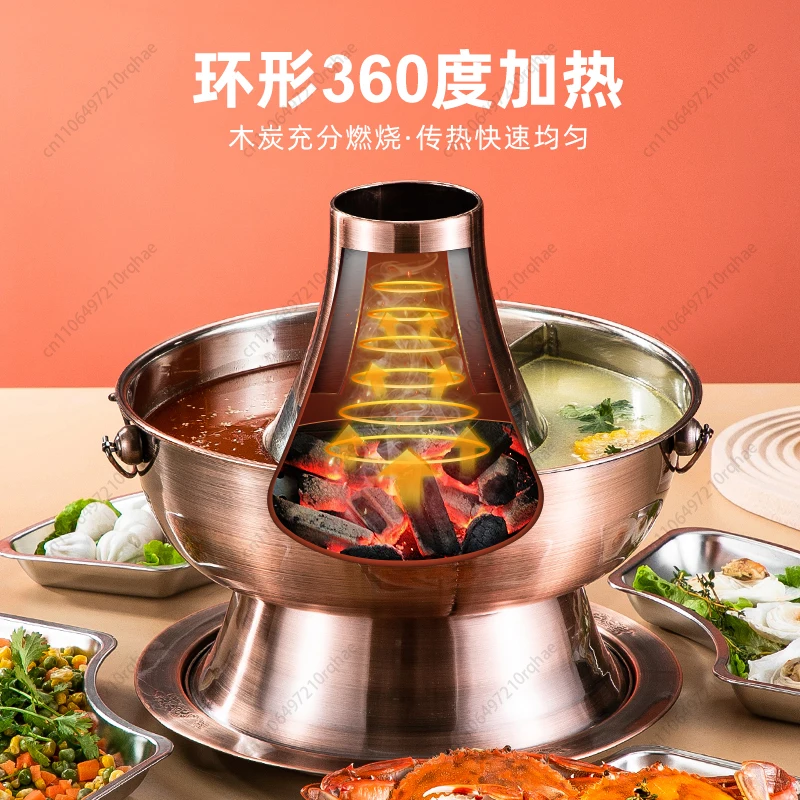 

Old Beijing Copper Hot Pot, Traditional Charcoal Pot with Side Burner, Household Mutton BBQ Pot for Out