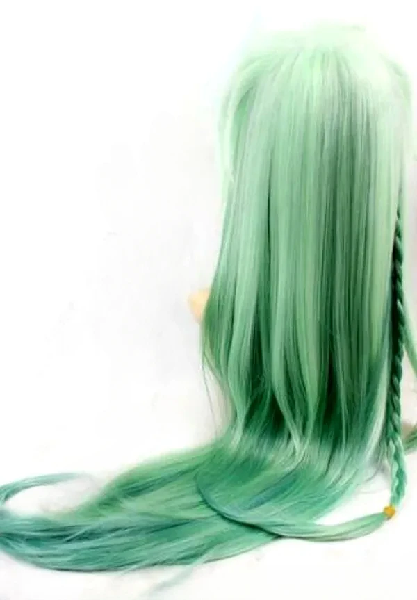 New Green mix 100cm/40" Long straight & Braided Cosplay Costume Wig