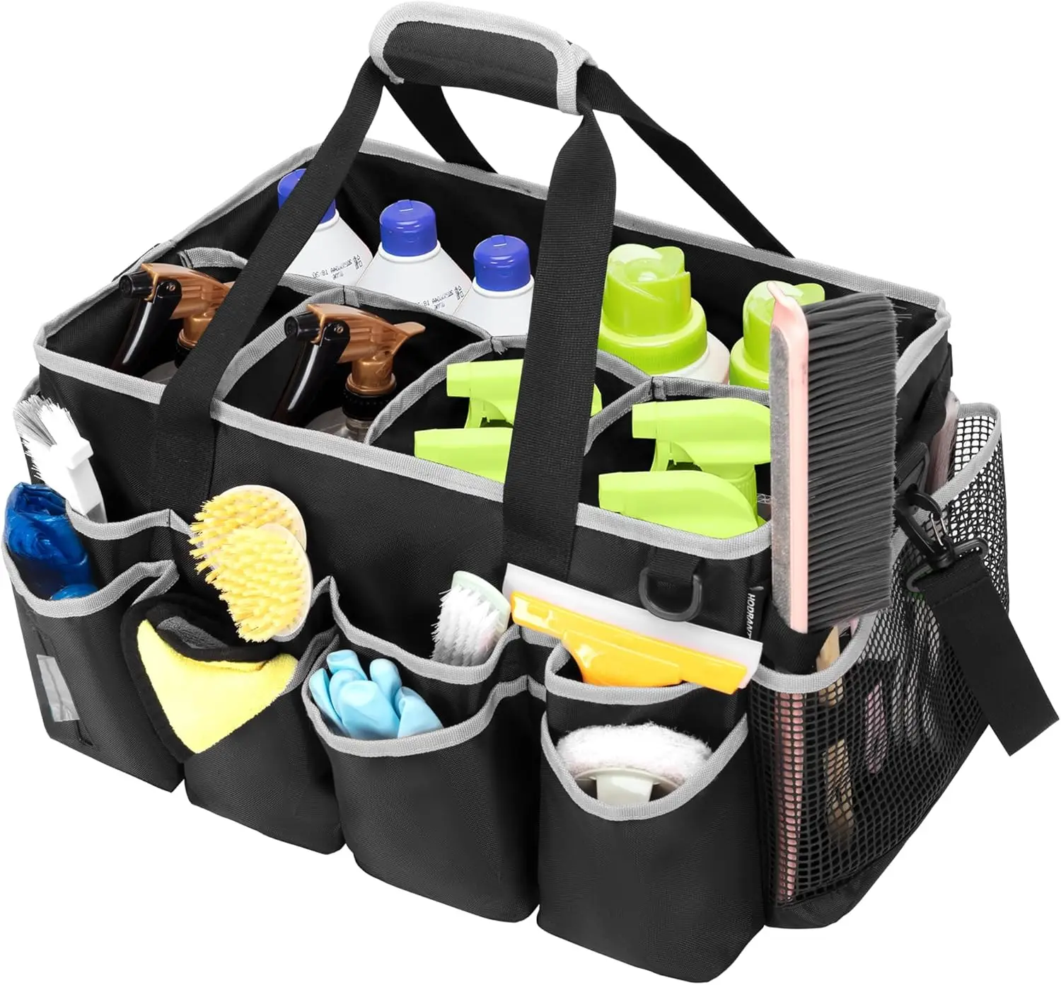 

Large Cleaning Organizer Bag with Multiple Pockets, Handles & Divider for Home and Car Supplies