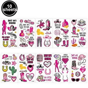 Temporäres Mädchen Tattoo, Pink Tattoos, Gunst der westlichen Kuhparty, Bota -Hutaufkleber, Rodeo -Themendekoration, Geburtstagsfeier 10 Hauptverkauf Chapeu Herren Rodeo - №1