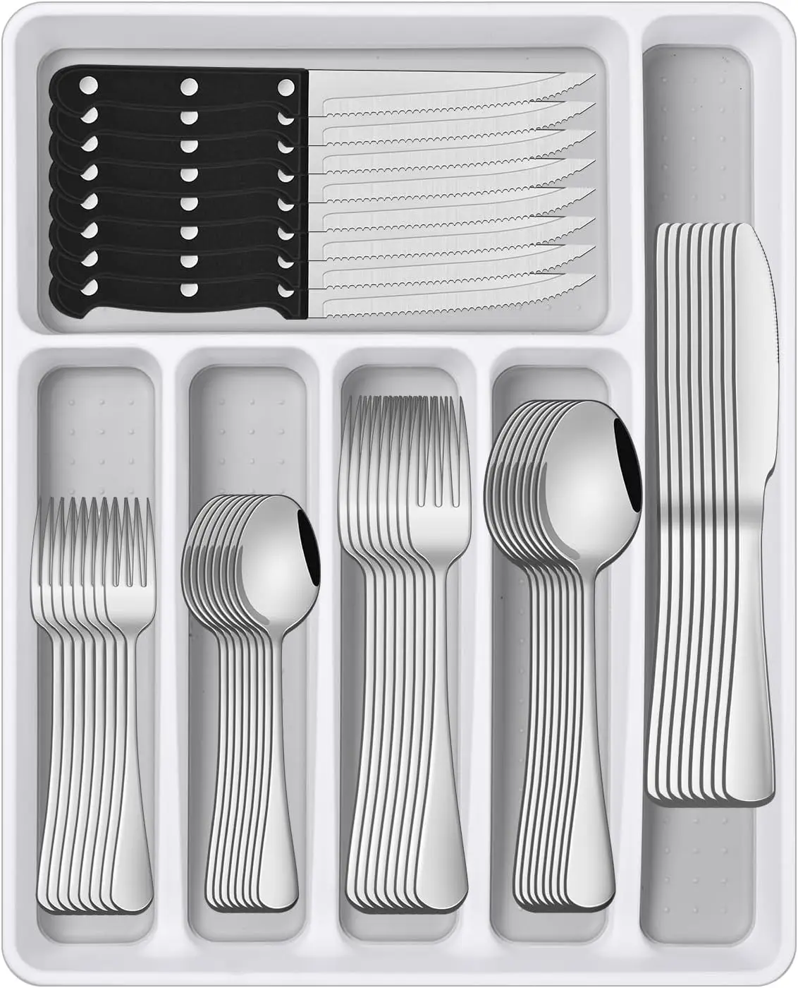 

49-Piece Stainless Steel Silverware Set with Organizer and Steak Knives, Service for 8, Home Kitchen Tableware