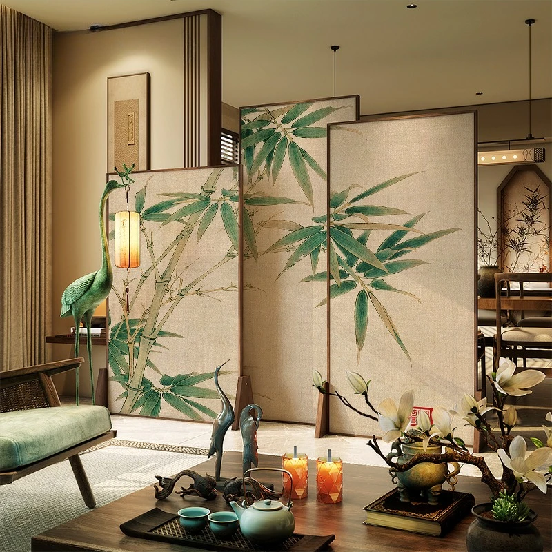 

Chinese retro green bamboo leaf partition living room tea room study office entrance block decorative background wall