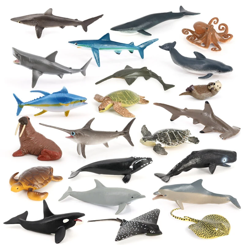 Mini Sea Life Animals Dolphin Shark Turtle Stingray Model Action Figures Ocean Marine Aquarium Miniature Cognition Education Toy