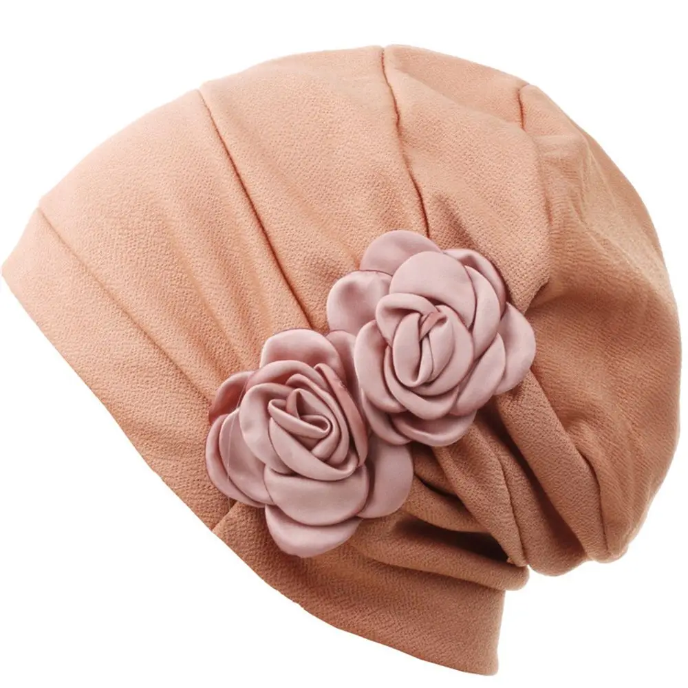 Hijab musulman pour femme, écharpe de tête, chapeau élastique, casquette de chimio multicolore, casquettes turban rondes, fleur rose, mode féminine