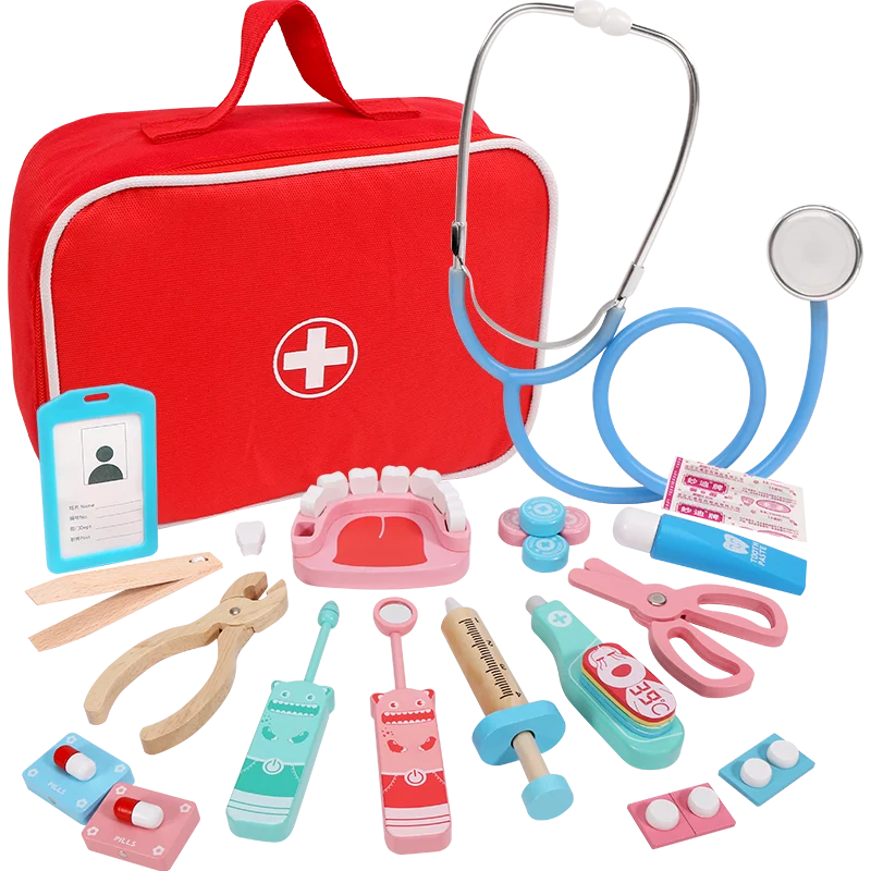 Madeira fingir jogar médico brinquedos educativos para crianças casa jogar simulação médica medicina peito conjunto enfermeira dentista role play