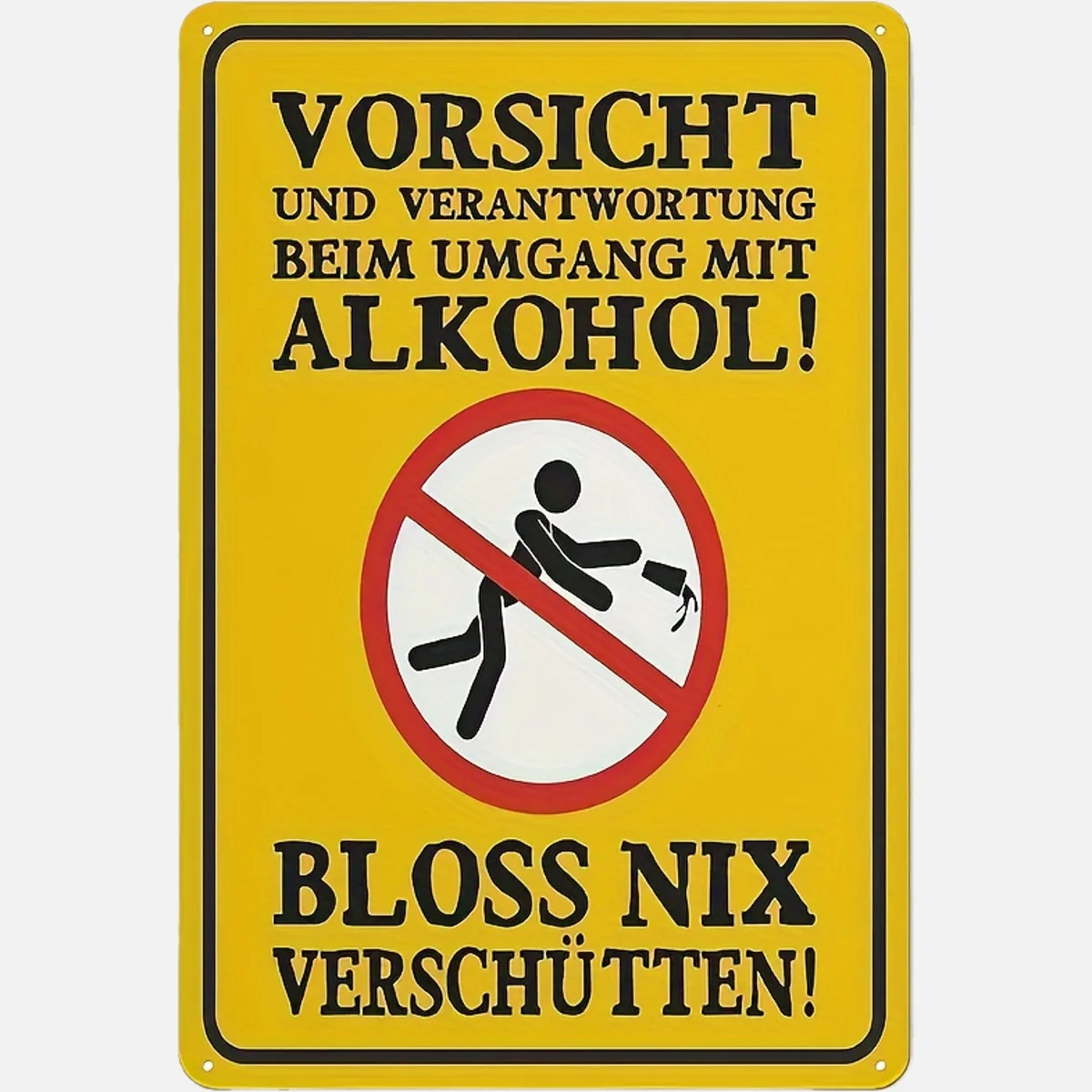 Vintage Metal Tin Sign - Alcohol Warning Wall Decor with German-Inspired Text,Prohibition Symbol, Yellow,Black Retro Design for