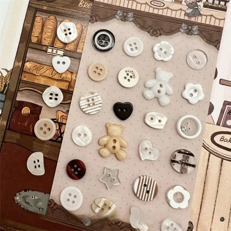 10 Stück Klassische Einfache Zufällig Gefärbte Knöpfe Vintage DIY Notizbuch Dekorationsmaterialien Ins Perlenbesetzte Kleidung Handgemachtes Zubehör – Detail 5
