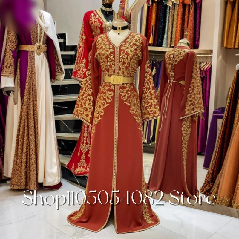 Red Elegant Traditional New Wedding Dresses V Neck Flared Long Sleeve Corvuso Women's 2026 Customized Bridal Gowns