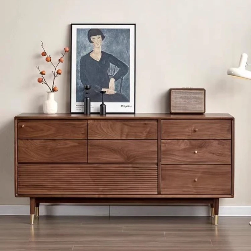 

Black Walnut Chest of Drawers Japanese Log Storage Drawer TV Cabinet Simple Nordic Bedroom Bedside Cabinet