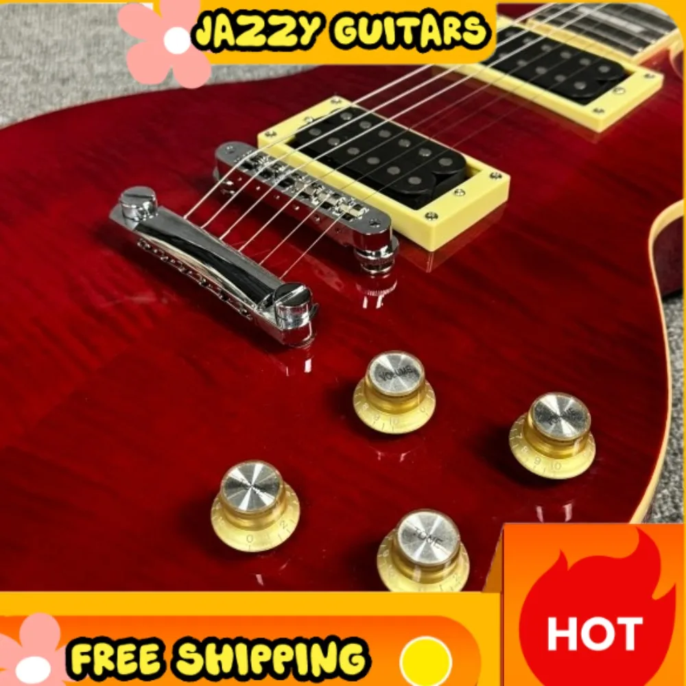 

Red Flame Maple Top LPASA Style Electric Guitar HH Pickups Chrome Hardware Mahogany Body For Rock & Blues Free Shipping
