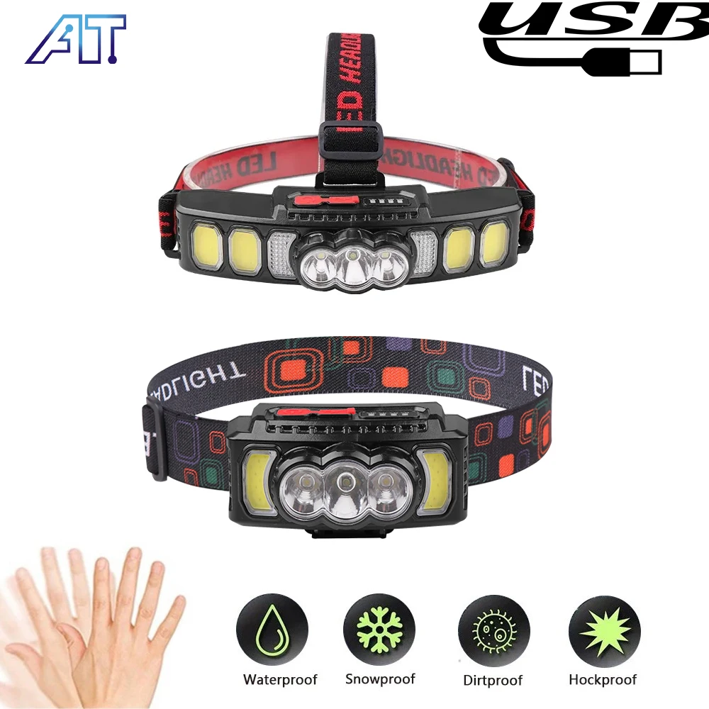 

Portable Sensing LED Headlight Multi-Light Source Built-in 18650 Battery COB Headlamp USB Charging Waterproof Working Head Lamp