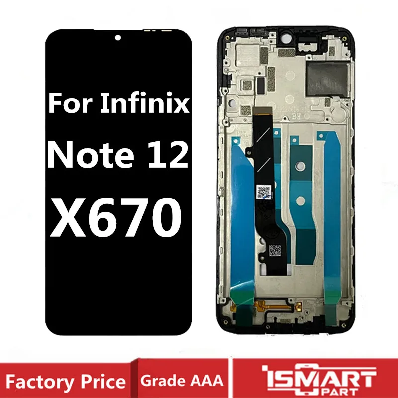 شاشة عرض مجموعة محول الأرقام بشاشة تعمل باللمس مع إطار ، قطع غيار شاشات LCD ، Infinix Note 12 ، G96 ، X670