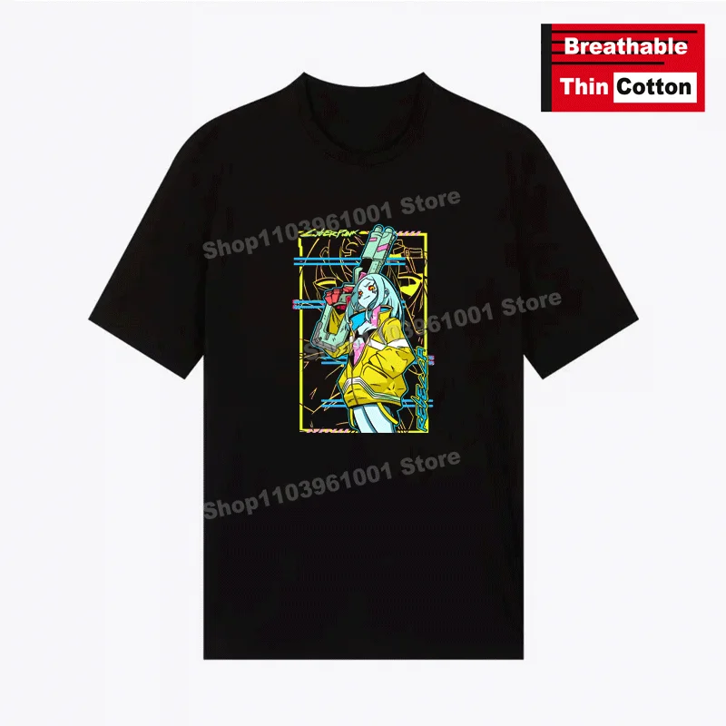 

Breathable Thin Cotton T-Shirt Cyber Punk Cute Rebecca Anime Print Shirt y2k Harajuku Hip Hop Casual Street Short Sleeve Tees