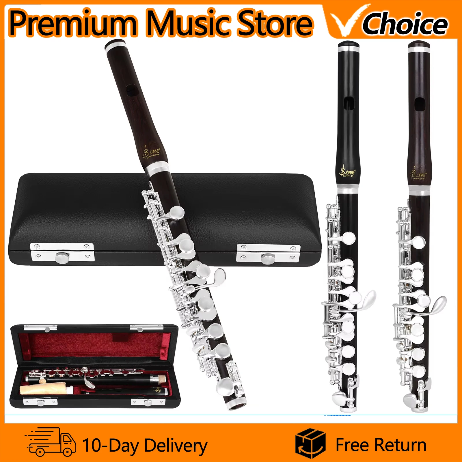 SLADE 16 Holes Piccolo C Key Piccolo Ebony & Rosewood Body Cupronickel Button Professional Woodwind Instrument with E Key