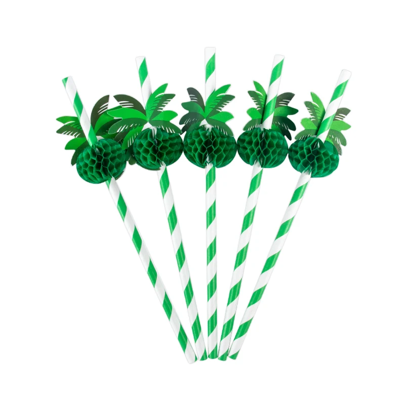 

20/40pcs Coconut Tree Paper Straws Juice Drinking Straw Hawaiian Tropical Beach Cocktail Bar Decorations Jungle Party Supplies