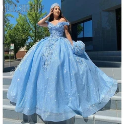 ANGELSBRIDEP Sky Blue Quinceanera Dresses Ball Gown Beaded 3D Flowers Vestidos 15th Birthday Party Princess Sweet 16 Dress