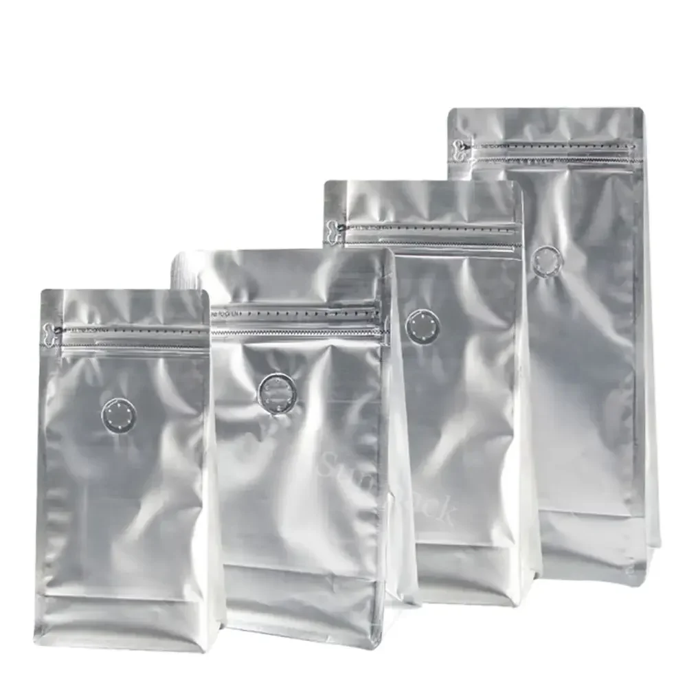 50PCS  Matt Silver 100g 250g 500g 1kg Flat Bottom Pouch Bags Morinaga Powder Tea Bags Coffee with Valve Food Storage Bag