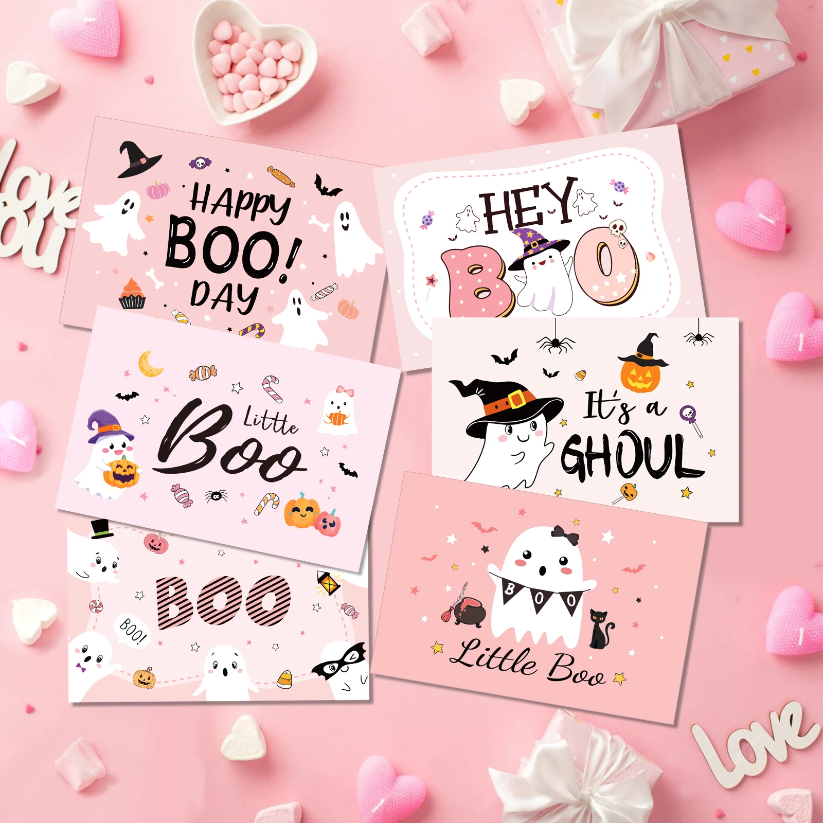 13pcs Halloween Cute Ghost Greeting Cards With Envelopes Sticker Blessing Cards Message Card For Halloween Party Supplies
