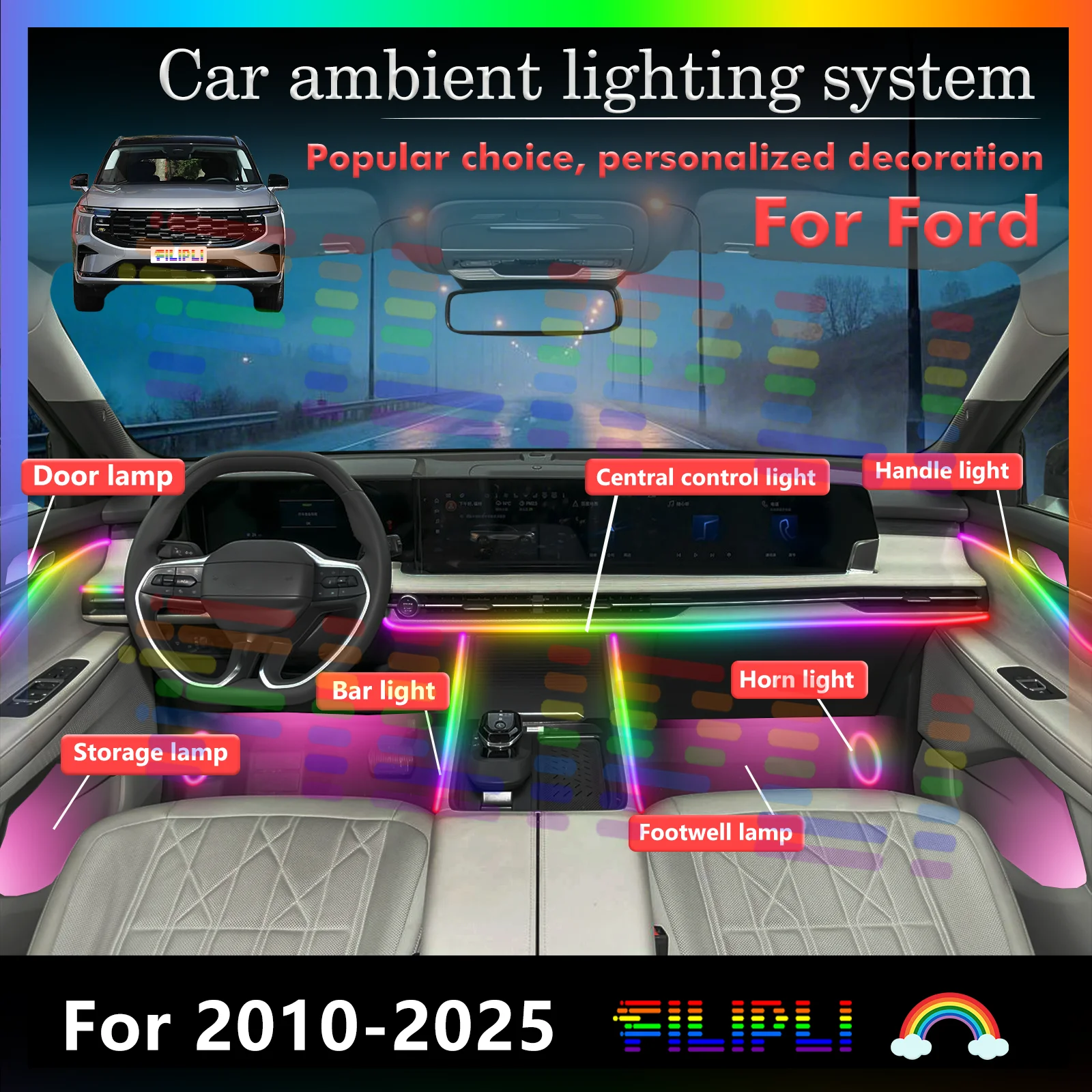 

For Ford Auto LED Ambient Lights - AR Navigation Projection, HUD Integration & Advanced Tech