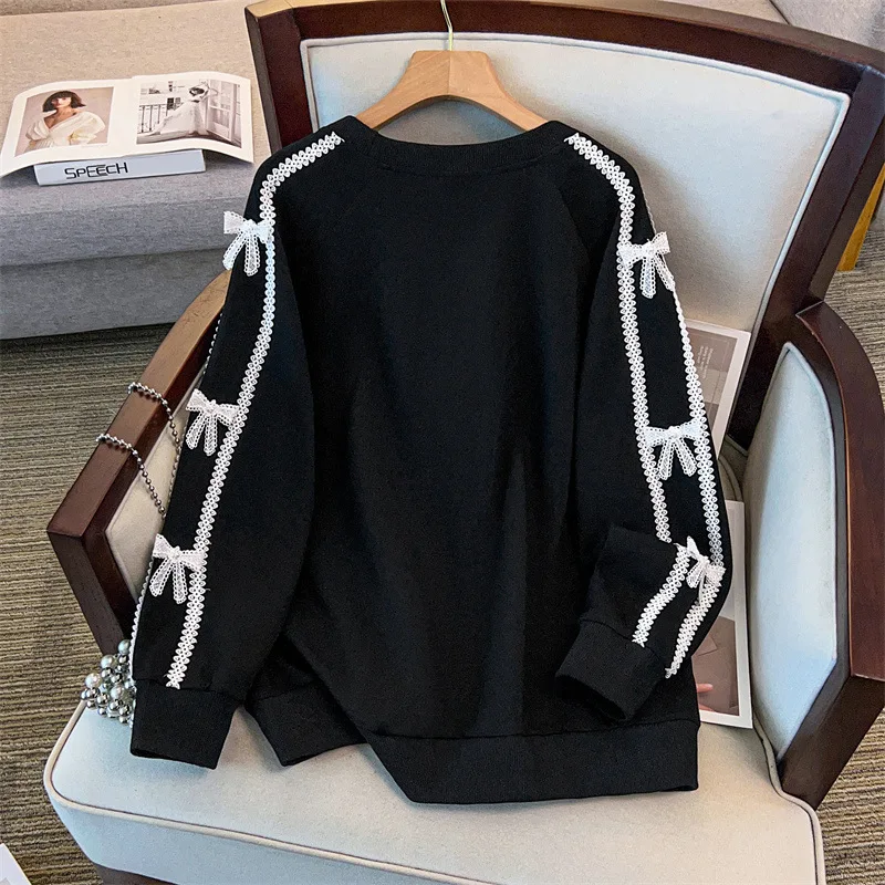 Picture 5: 175Kg Plus Size Women's Bust 170 Autumn Loose Round Neck Long Sleeved Lace Bow Sweatshirt Black Pink 4XL 5XL 6XL 7XL 8XL 9XL