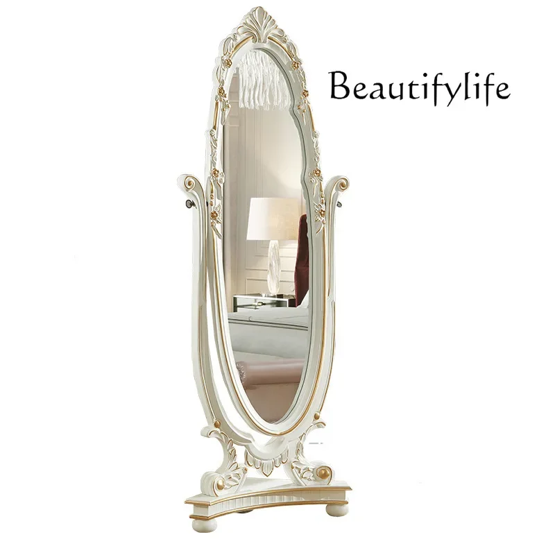 R Mirror Full Body Dressing Home Bedroom Floor Mirror Room Champagne European Stereo Fitting Mirror French